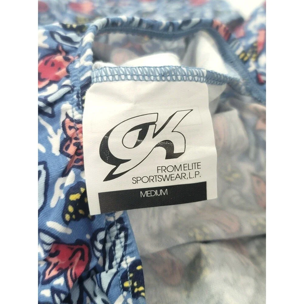 GK Elite VTG Tulip Garden LS Cotton Leotard Bodysuit 3/4 Sleeve Blue AM Adult M - Picture 7 of 13